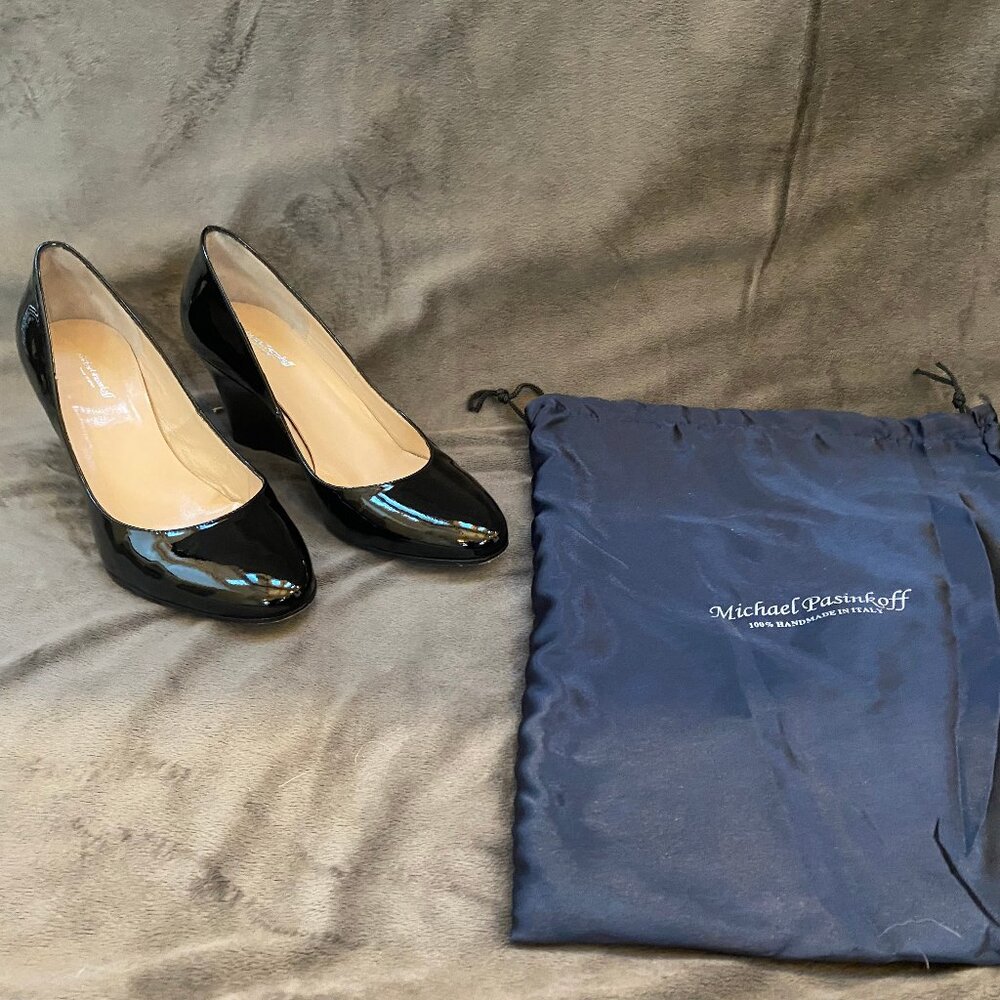 Michael Pasinkoff Patent Wedge Heels Black 38.5 Almost New